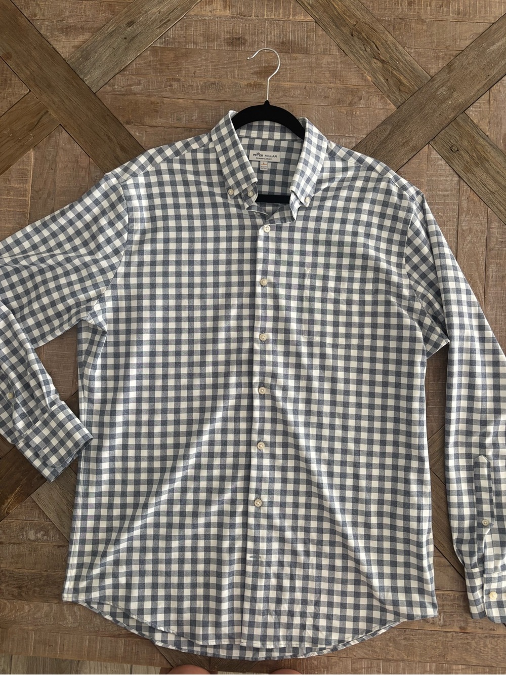 Peter Millar Blue and White Gingham Button-Down Shirt
